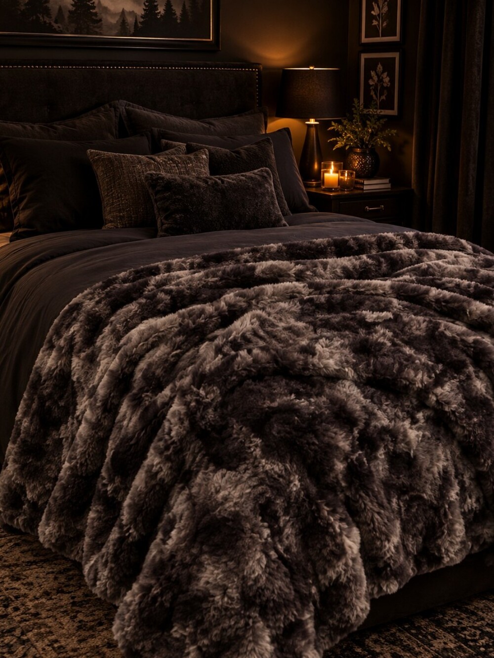 Plush Marbled Grey Faux Fur Throw Blanket 63 X 87 Inch